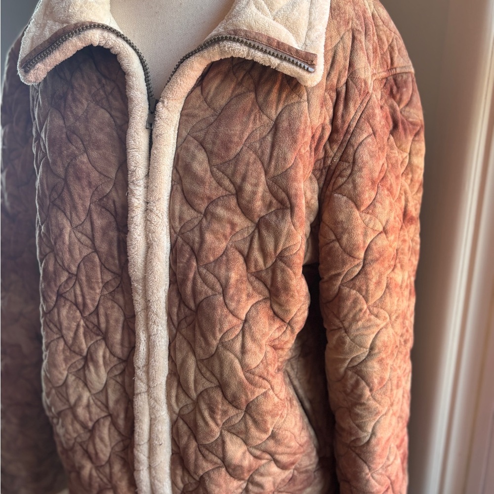 London Fog Women's Quilted Teddy Jacket in Brown and Cream